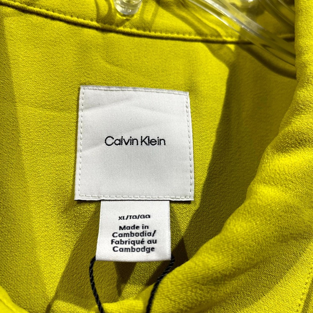 Calvin Klein‎ Crepe Shirt Womens XL Warm Olive Sleeveless Curved Hem Button Up - Picture 4 of 9